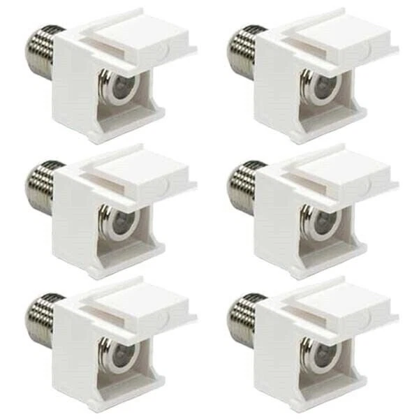 6 Pcs F Type Keystone Jack Coupler Coaxial Cable Connector Snap In Insert White - Image 1 of 1