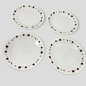 Corelle GEOMETRISCH Brot Dessert Teller Braun Grün Quadrate 6,75" - 4er Set - Bild 1 von 5
