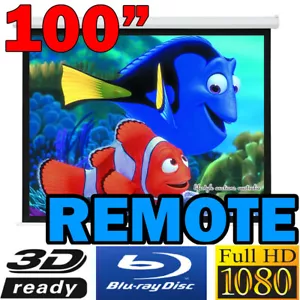 100" Inch Electric Motorized Home Theatre HD Projector Screen TV Projection 3D - Picture 1 of 1