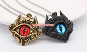 Mens Stainless Steel Gothic Biker Punk Goat Horns Evil Eye Skull Pendant J671 - Picture 1 of 35