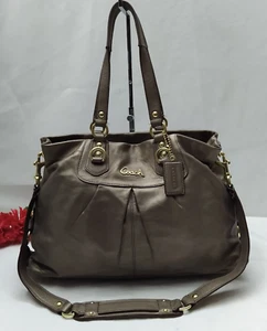 Bolso de Hombro Coach Ashley Cuero Marrón Metálico Doble Asas - Imagen 1 de 23