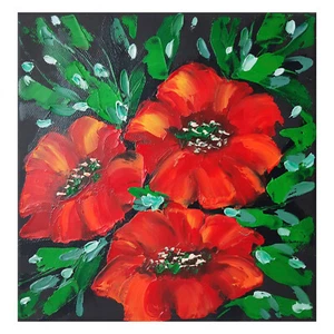 Arte de pared en lienzo pequeño de 8 por 8 pintura al óleo original de flor de amapola. - Imagen 1 de 8