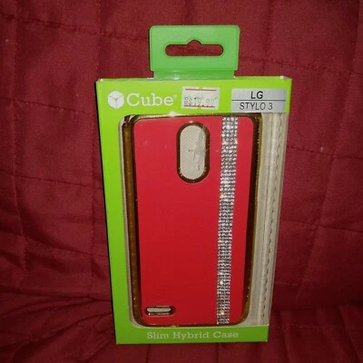 FUNDA DE TELÉFONO HÍBRIDA DELGADA LG STYLO 3 Roja Nueva en Paquete Joyas Transparentes Foto 1 de 3