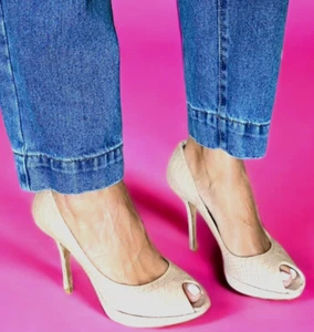 CHRISTIAN DIOR Miss Dior Poudre Python Leather Peep Toe Platform Pumps, Size 38 - Picture 1 of 13