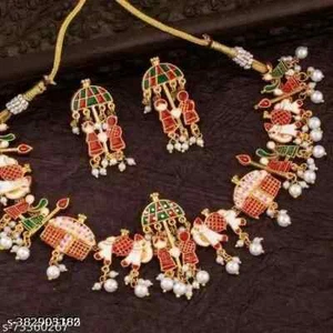 Kundan Regalo de Boda Mujer San Valentín Joyería Collar Pendientes Étnicos Tradicionales - Imagen 1 de 14