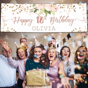 18th Happy Birthday Personalised Birthday Banner | 18th Birthday Banners for Her - Picture 1 of 13