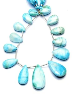Natural Gem Larimar 17x11 to 31x16mm Size Smooth Pear Shape Beads 8" Strand - Picture 1 of 6