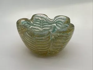 MCM Barovier and Toso Murano Blue Green Gold Flecks Italian Art Glass Bowl - Picture 1 of 10