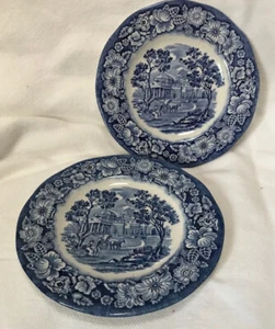 2 Liberty Blue Monticello Bread Plates Historic Colonial Scenes England 6" Nice! - Picture 1 of 6