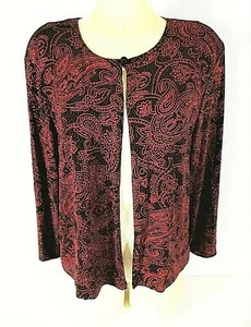 JBS womens M/L ? 3/4 sleeve red black GLITTER paisley STRETCH lined jacket (Y) - Picture 1 of 12