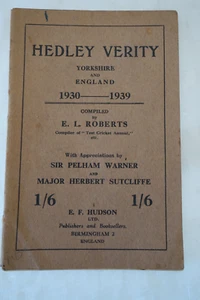 SUPER RARE - HEDLEY VERITY - YORKSHIRE & ENGLAND 1930 - 1939 CRICKET PROGRAMME - Picture 1 of 2