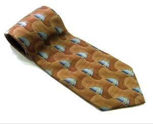 BELLINZONA Neck Tie BROWNS BLUES GREENS  Wavy Pattern 100% SILK Necktie Hand Sew - Photo 1/6