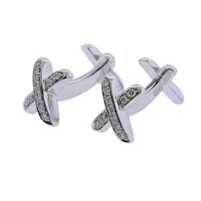 Classic Fine "X" Shape Old European Cut Cubic Zirconia Men's Simple Cufflink Set - Image 1 of 4