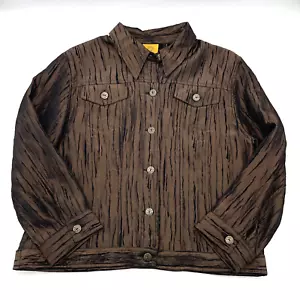 Ruby Rd Shimmery Metallic Bronze 3/4 Sleeve Textured Button Down Short Jacket 12 - Picture 1 of 14