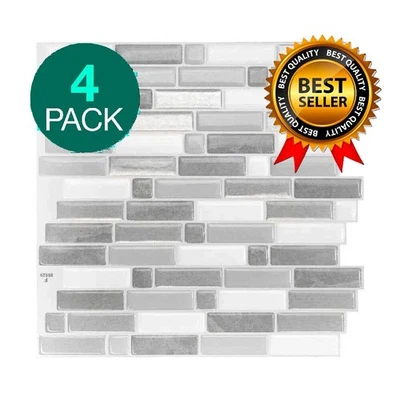 4-PACK SMART TILES CRESCENDO AGATI GRAY PEEL AND STICK SELF-ADHESIVE WALL TILES - Image 1 of 4