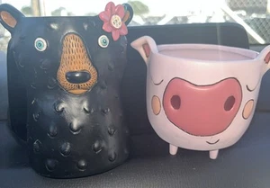 Allen Designs Bear And Pig Planters Small with Drainage Hole 3-5” Planters - Picture 1 of 6