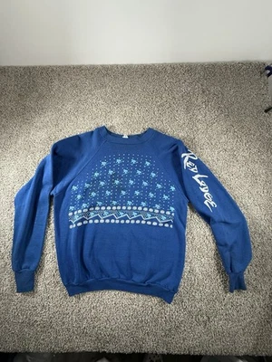 Vintage 80's Red Lodge Montana Skiing Graphic Crewneck Size Medium Blue - Image 1 of 4
