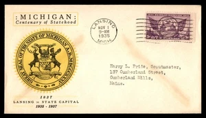 Mayfairstamps US FDC 1935 Michigan Centenary MI Seal Flags First Day Cover aau_1 - Picture 1 of 2