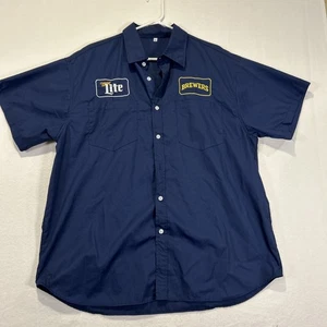 Milwaukee Brewers Miller Lite Blue Button Up Short Sleeve Shirt Size XL - Picture 1 of 7