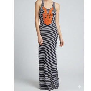 THML Womens XS Long Maxi Dress Racer Back Black White Stripe Sleeveless - Picture 1 of 10
