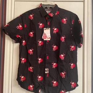 Denim & Flower Ricky Singh Button Up Santa Print Short Sleeve Shirt Large NWT - Picture 1 of 6