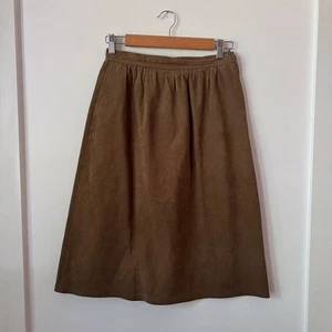 VTG Ultrasuede Faux Suede Midi Skirt Brown Sz 8 Cottage Boho Festival Stagecoach - Picture 1 of 8