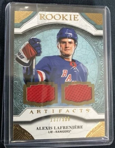 2020-21 Artifacts Dual Jersey Rookie Alexis Lafreniere New York Rangers 132/599 - Picture 1 of 2