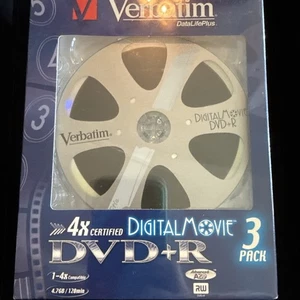 Verbatim 4X Certified Digital Movie DVDR 3 Pack 1-4x compatible 4.7 GB/120min - Picture 1 of 3