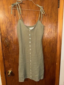Olive & Oak Lined Sage Green Button Up Crochet Dress Midi NWT Size L. C129 - Picture 1 of 8