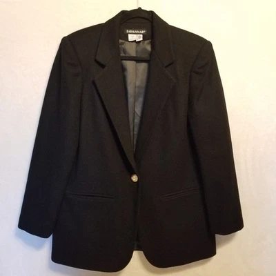 Vintage Savannah 6 Blazer Jacket Black Gold Button 100% Wool Classic Business  - Image 1 of 4