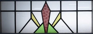 ABSTRACT OLD ENGLISH LEADED STAINED GLASS WINDOW TRANSOM 33.25" X 14" - Picture 1 of 3