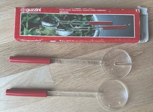Vintage Modern Acrylic Lucite Red Handle Salad Server Set Guzzini Italy Kitchen - Picture 1 of 6