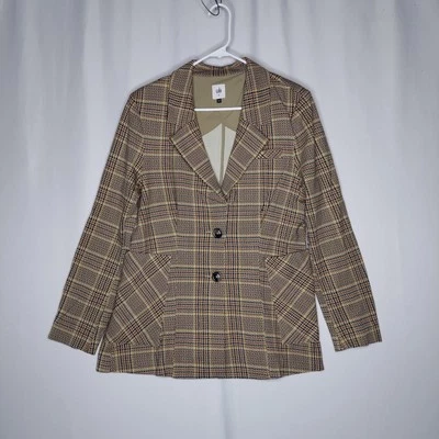 Chaqueta Cabi Mujer 14 Marrón Amarillo Cuadros Ponte Tejido 20Botones Cuello Bolsillo Griego Foto 1 de 4