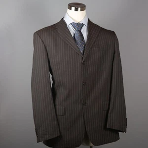 Oscar De La Renta Mens Sport Coat 42L Wool Brown Pinstripe 3 Bttn Perfect Press - Picture 1 of 11