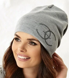 AJS Damen Wintermütze Strickmütze Beanie Wolle Neu Grau Schwarz - Bild 1 von 3