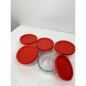 Lot of 5 Pyrex 1 Cup 7202 Round Bowl Food Storage Set Glass w/lids EUC 6776 - Picture 1 of 6