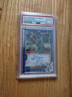2021 Bowman Chrome Wilman Diaz BLUE HTA MOJO AUTO PSA 10 LOS ANGELES DODGERS 150 - Image 1 of 4