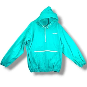 Vtg Glamour Magazine Teal Hooded Poncho Raincoat Slicker PVC Jacket OS 70-80's - Picture 1 of 15