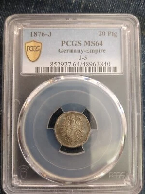 1876-J Germany 20 Pfennig PCGS MS64  Silver Uncirculated Color - Image 1 of 4