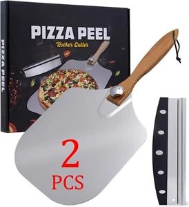 Pizza Peel 12x 14 Inch Aluminum Metal Pizza Paddle with Large Pizza Cutter - Picture 1 of 6