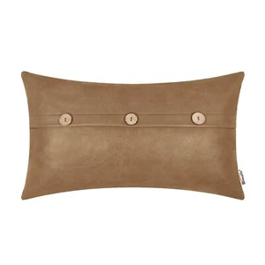 Leather Throw Pillow Covers 12 X 20 Inches Taupe Faux Leather Pillow Cover wi... - Picture 1 of 6