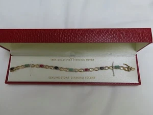 gENUNIE sTONE DIAMOND ACCENT BRACELET 18kT OVER SS-VINTAGE - Picture 1 of 4