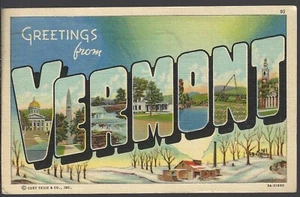 Large Letter Greetings from VERMONT ~ LINEN 1940s - Bild 1 von 2