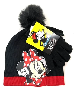 MINNIE MOUSE DISNEY Girls Knit Winter Beanie Hat & Gloves Set w/ Pom-Pom NWT - Picture 1 of 3