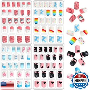 JANYUN 96 Pcs Fake Nails for Kids Pre-glue Full Cover Short False Nails Child - Picture 1 of 5