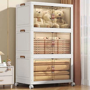 60QT Storage Bins with Lids - Folding Storage box with Doors and Wheels - Picture 1 of 6