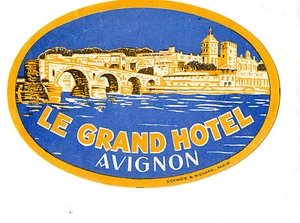 Vintage Hotel Luggage Label LE GRAND HOTEL Avignon France  - Picture 1 of 2