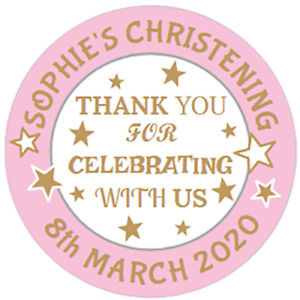 48 Personalised Christening Baptism Birthday Stickers Sweet Cone Labels  40mm 