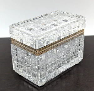 Caja de ataúd vintage estilo baccarat francés grande cristal bisagras joyería 7" - Imagen 1 de 17