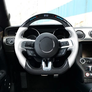 LED Steering Wheel Perforated Leather Carbon Fiber For Ford Mustang - Picture 1 of 5